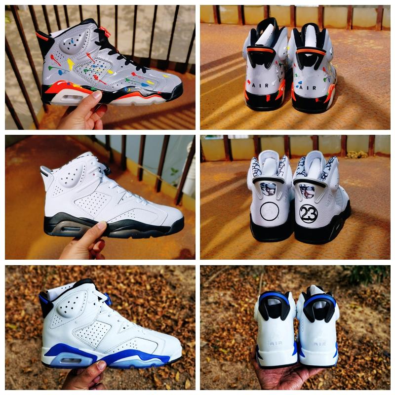 

2020 New 6 Tie Dye 6s GS Men Basketball Shoes 3M Reflective Sliver Graffiti Valentine Day Sport Blue Trainers Women Sneakers 36-47, White;red