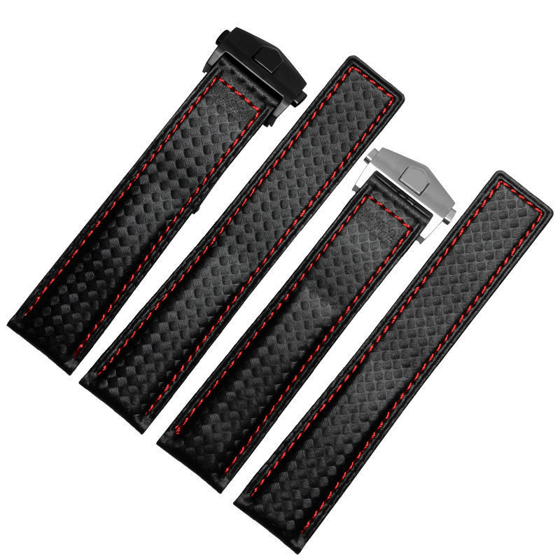 

20mm 22mm Carbon Fiber Leather Watch Strap Bands Made For Tag Heuer Carrera Calibre, Black;brown