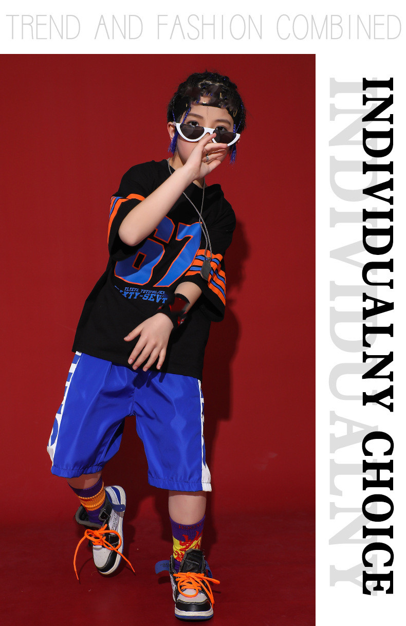 

Black Children Sports Clothing Hip Hop Set BOY'S Hip Hop Jazz Basketball Clothing Kindergarten Cheerleading Performance 3-17T, Blue