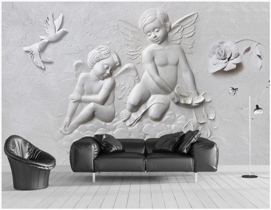 

custom photo on the wall 3d wallpaper Embossed little angel flying pigeon home decor living room 3d wall murals wallpaper for walls 3 d, Non-woven wallpaper