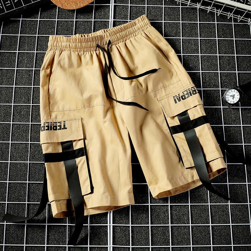 

Cargo Shorts 2019 Khaki Men Cotton Loose Work Casual Multiple Pockets Ribbon Elastic Waist Shorts, Black
