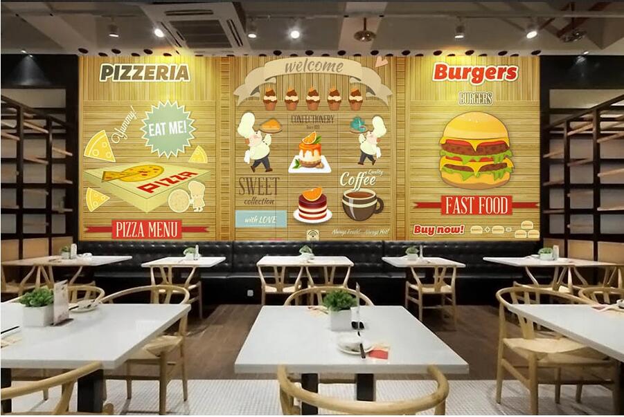 

3d wallpaper custom photo Hand drawn wooden board western restaurant pizza chef burger tooling decor 3d wall murals wallpaper for walls 3 d, Non-woven