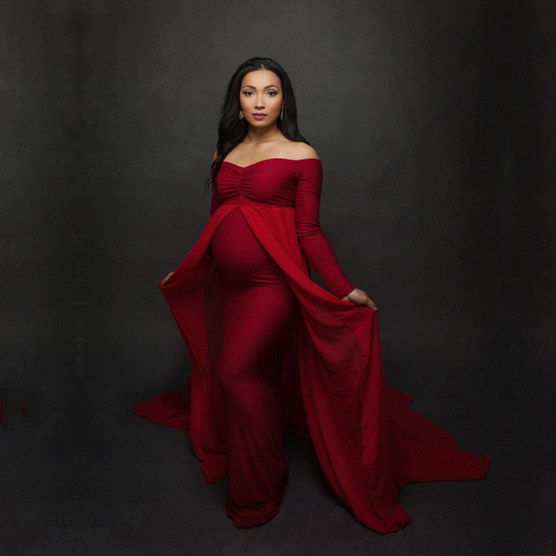 Pregnant Photo Dresses Jersey Sweet Heart Maternity Photography Props Dresses Maternity Chiffon Cloak Gown Long Cloak-image-436815194
