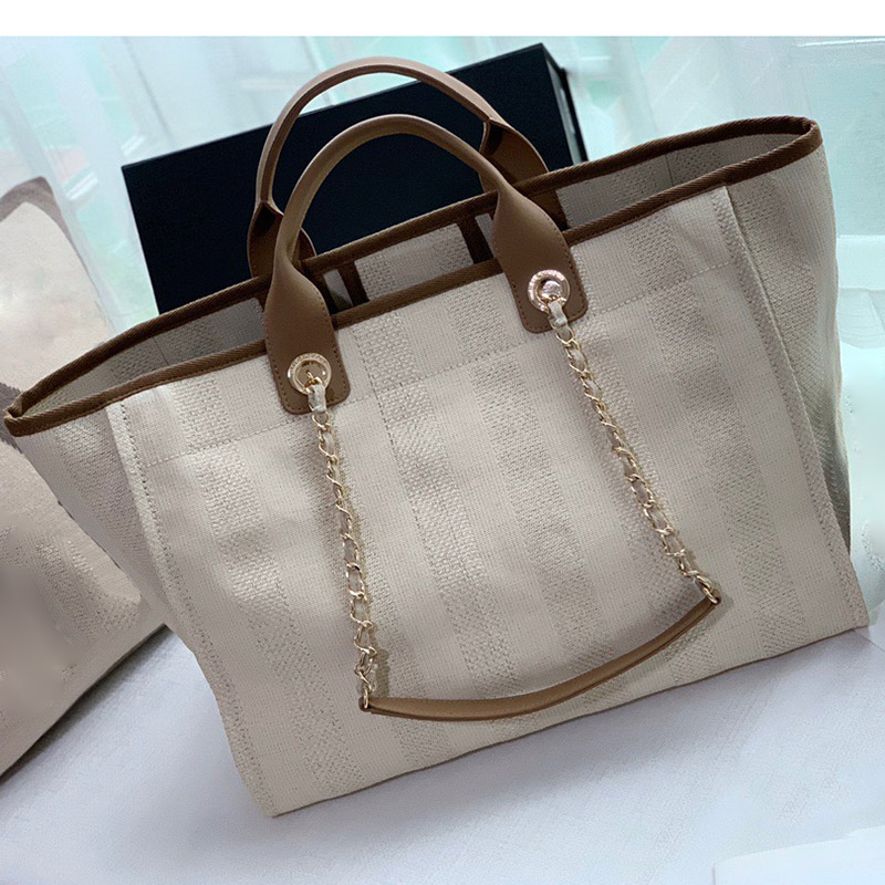 

2021 Women luxury handbags designer beach bag top quality fashion purse shoulder large tote with chain canvas shopping bags, Beige
