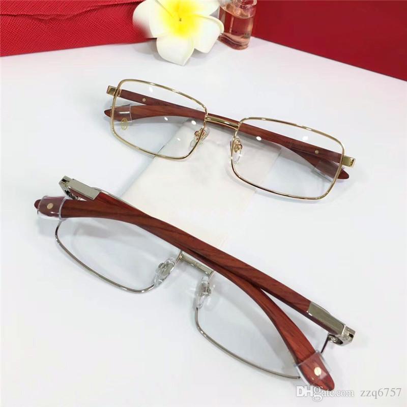 

wholesale new fashion designer optical glasses 8101024 retro metal full frame transparent lens wood legs vintage classic clear eyewear