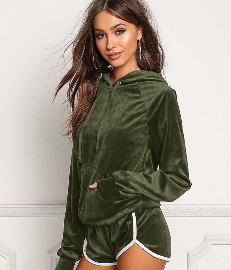 

New Sportswear 2 Autumn Gold Velvet Tracksuit Womens Two Piece Set Hooded Hoodies +short Pants Casual Sporting Suits, Gray