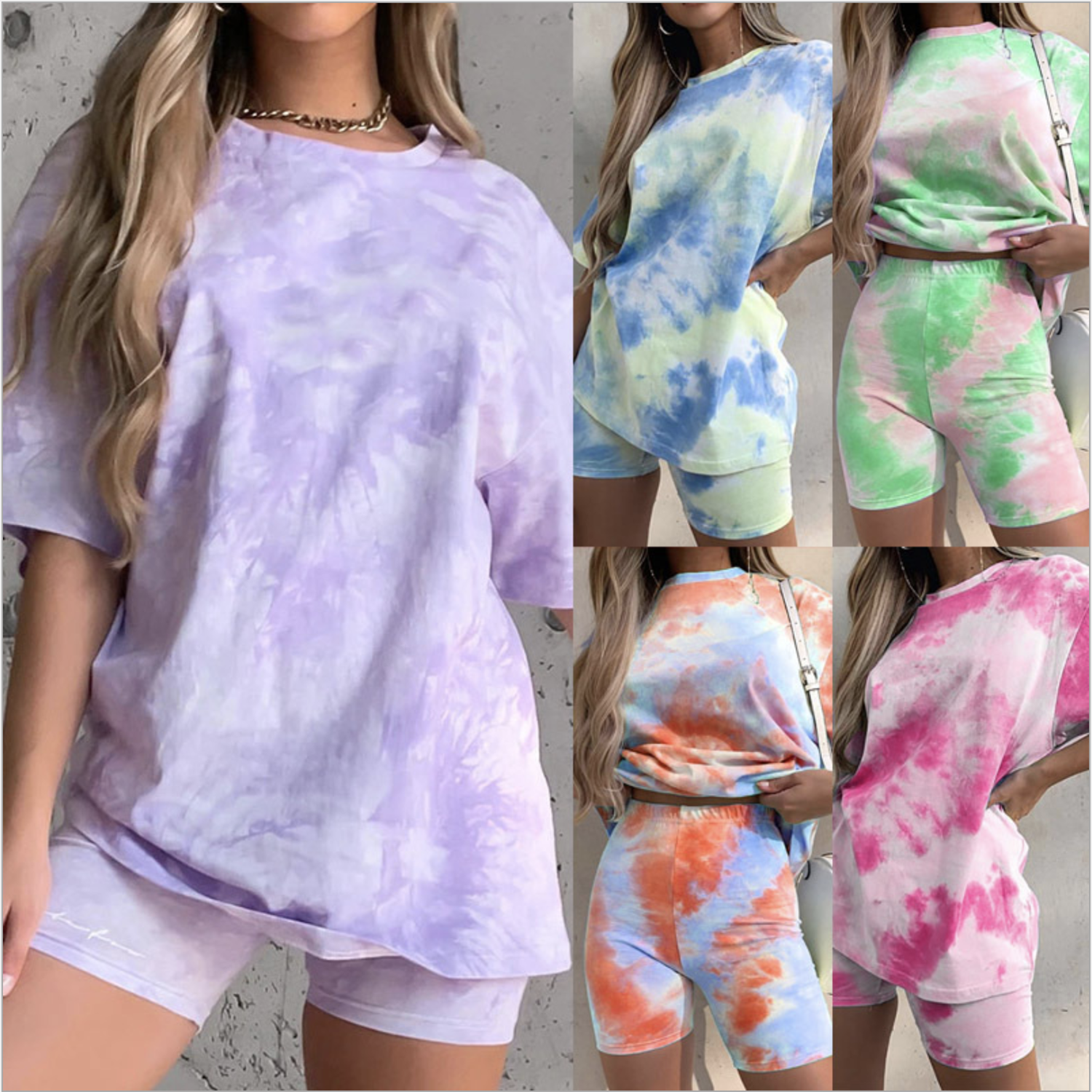 

Womens Tracksuits Short Sleeve Tops Tees Shorts Suits 2PCS Pants Tie Dye Home Suits Clothing Females Comfortable Sets Loose Tshirt 2 Pieces, Blue