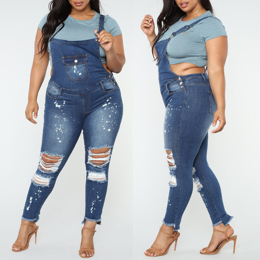 

Women Summer Pants Fashion new Women Casual Denim Bib Hole Pants Overalls Jeans Demin Trousers Jumpsuit Y729, Bu