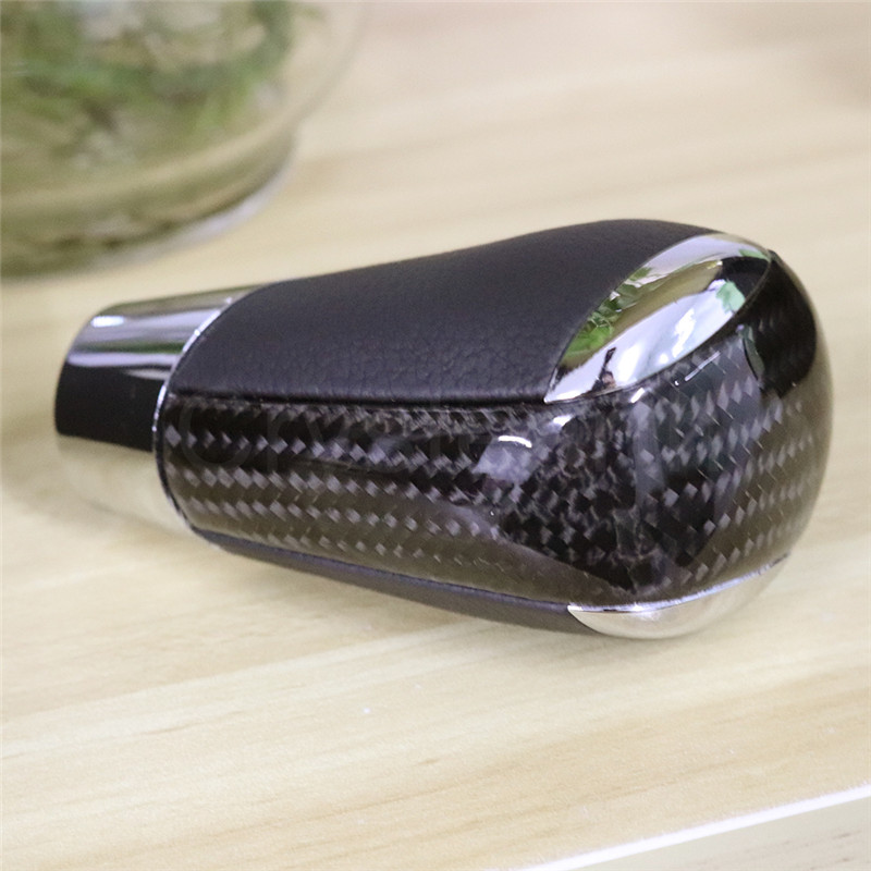 

Genuine Leather Real Carbon Fiber Car Manual or Automatic Gear Shift Knob MT 5 6 Speed Gearstick Shifter Lever For