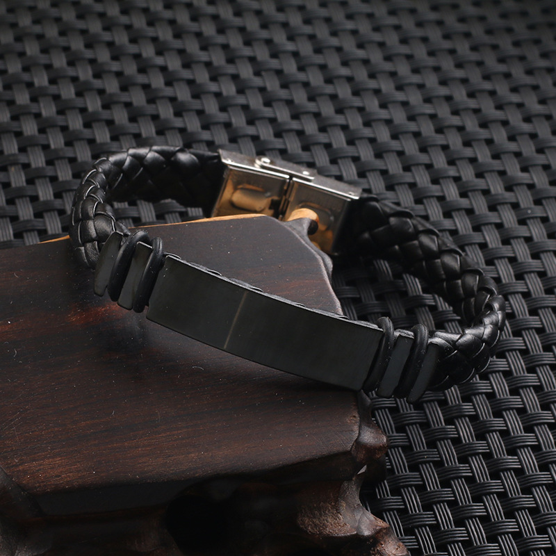 

New Fashion Men 20 CM Long Stainless Steel Charm Black Leather and Silicone Bracelet for Sale