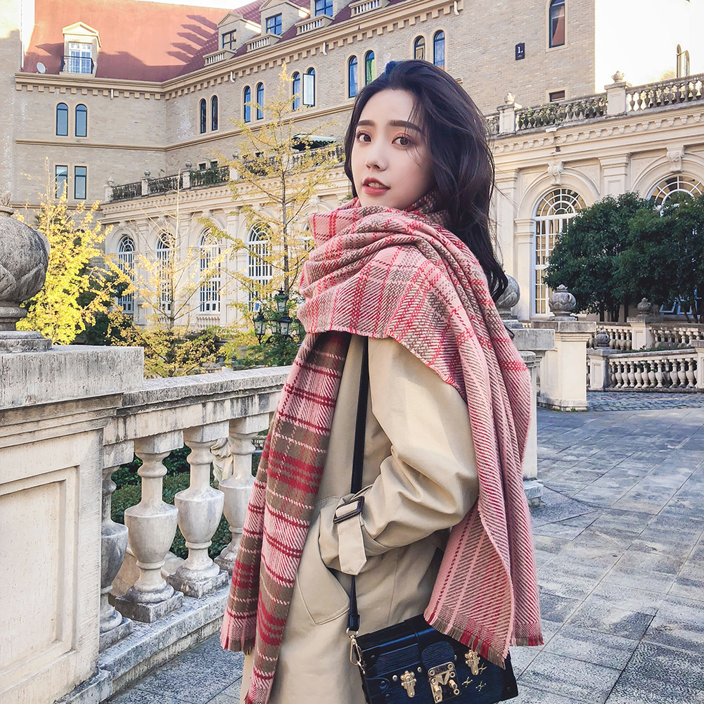 

Wholesale- scarf men and women couples thick warm cashmere scarf high quality classic plaid scarf shawl dual-use