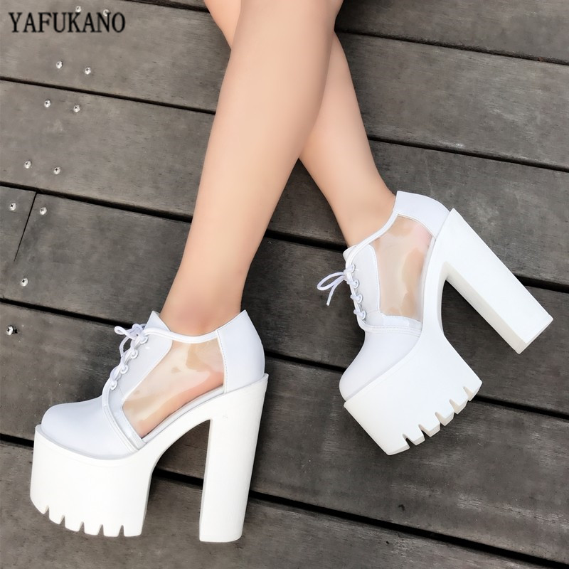 

14Cm Sexy Square Heel High Heels Transparent Women Pumps Wedding Party Fashion Shoes For Lady Pvc Nightclub Platform Shoes, Black