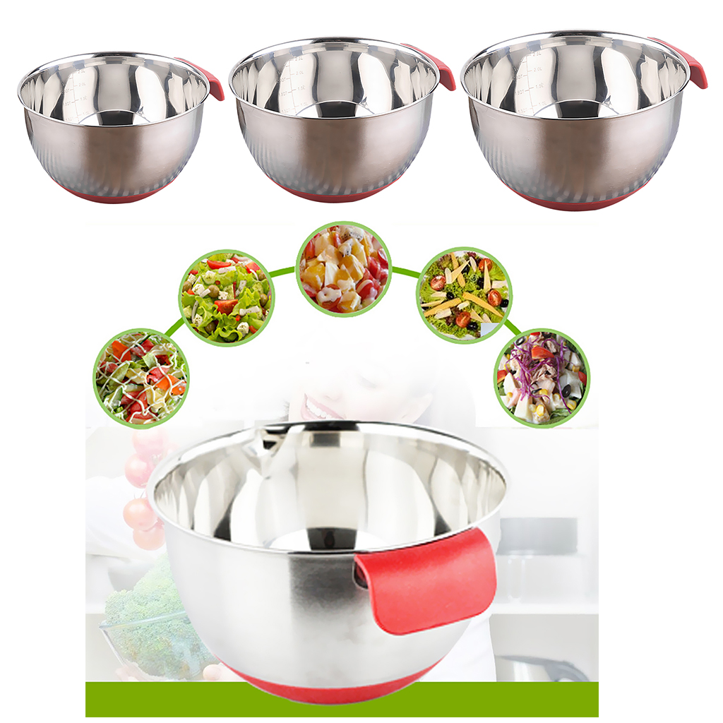 

3 pcs mixing bowl nesting bowl bakeware for fruit salad, with silicone flat base food storage