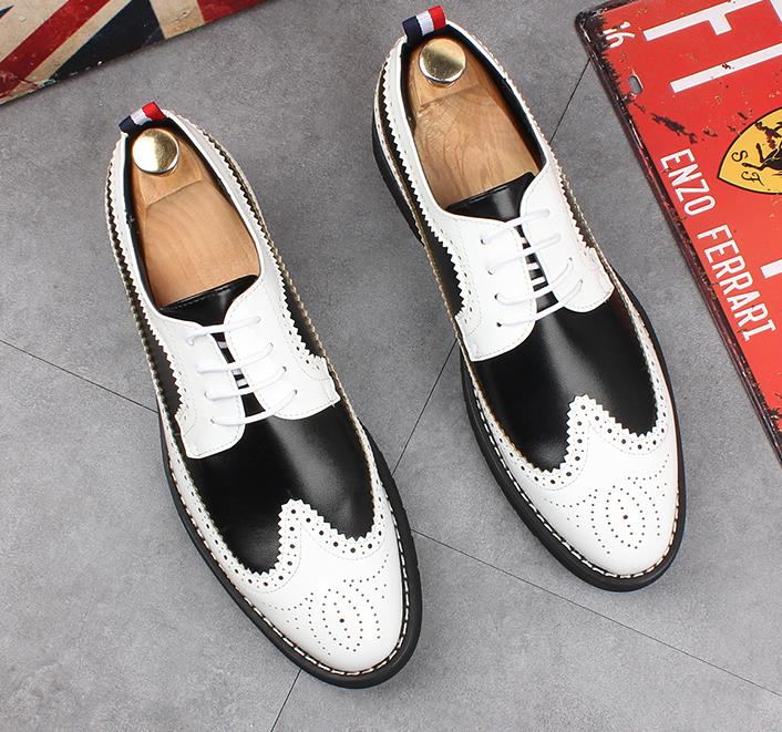 

ashion Men Block carved black and white color Dress Shoes Men's breathable comfortable Wedding and Party Shoes