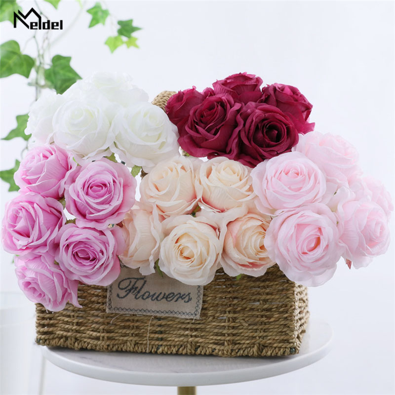 

Meldel 5Pcs/Bundle Artificial Flower Rose Bouquet DIY Fake Silk Flower for Home Decorative Wedding Holiday Decoration Faux Flore, Pink