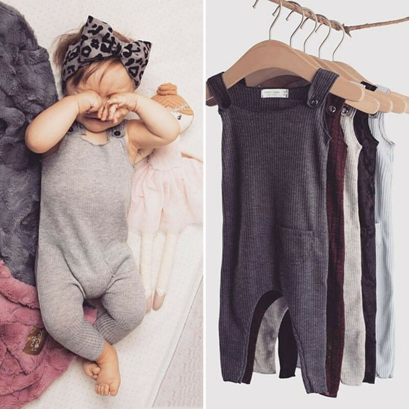 

Newborn Baby Boy Girl Summer Clothes Solid Sleeveless Playsuit Long Jumpsuit Outfit 0-18M, Black