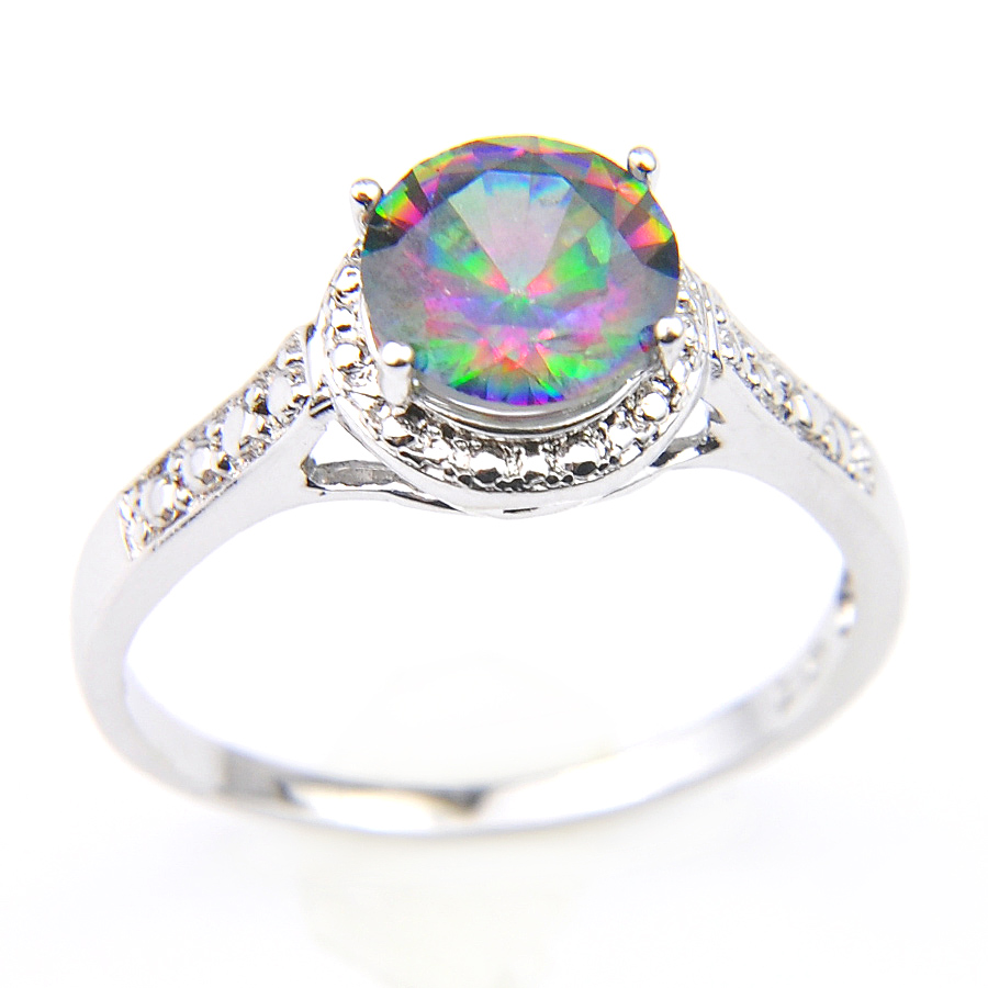 

Best Seller Supply New 925 Sterling Silver Plated Small Punk Genuine Natural Mystic Topaz Crystal Gemstone Cocktail Wedding Rings For Lovers
