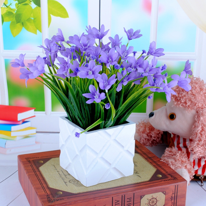 

New Orchid Small Potted Fake Flower Artificial Floral Living Room Bedroom Home Decoration Furnishings, Blue
