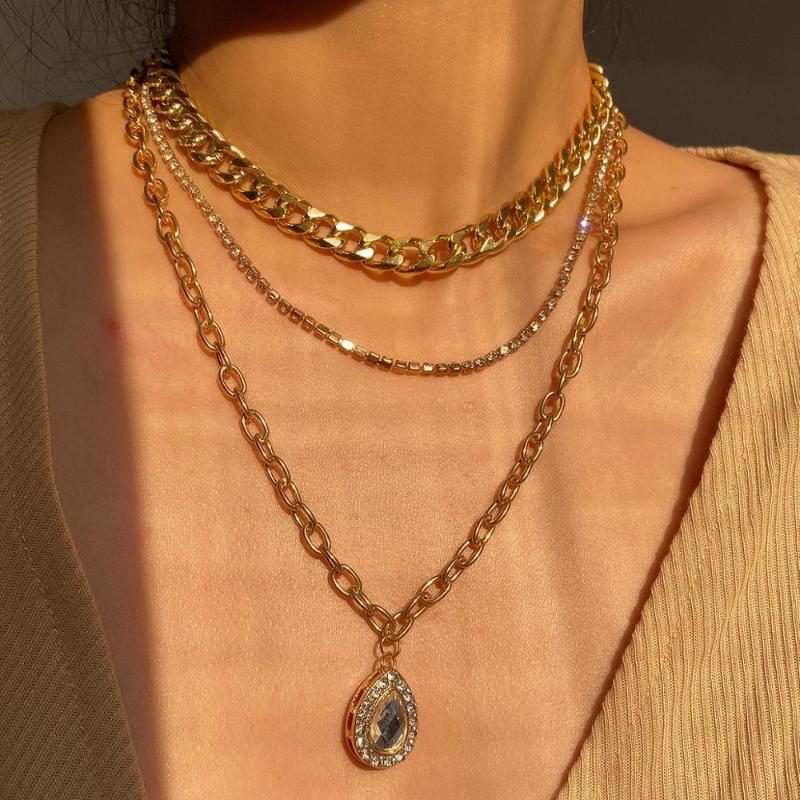 

New multi-layer crystal water drop necklaces and pendants for women Vintage charm gold choker necklace 2020, wholesale jewelry