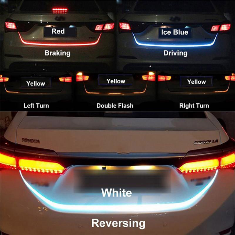 

RGB Auto LED Strips Light Brake Driving Signal Reverse Light Trunk Car Signal Flow Strip Lights Dars Tail Rear Signal Lamp 12V