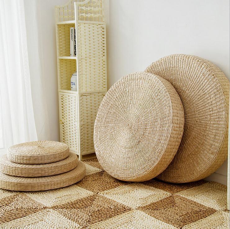 5 Size Hot Natural Straw Round Pouf Tatami Cushion Floor Cushions