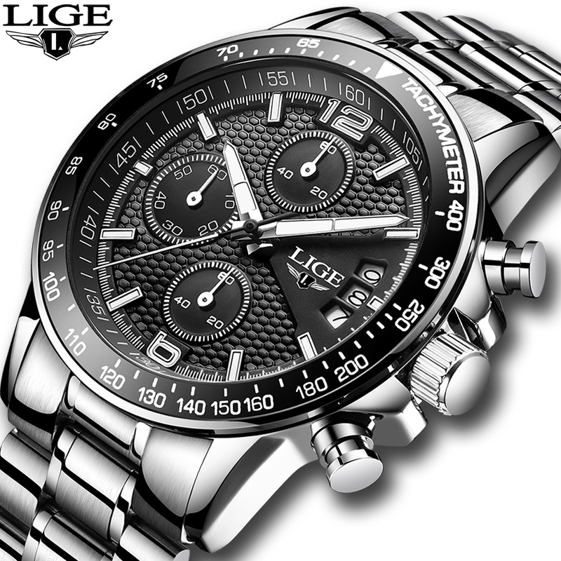 

2018 Watch Men LIGE Mens Watches Top Brand Luxury Full Steel Business Quartz Casual Waterproof Sport Watch Relogio Masculino+Box LY191226, Leather white