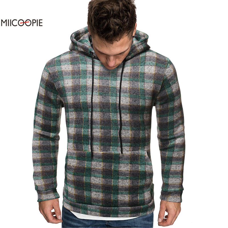 

Miicoopie 2019 Mens Hoodie Fashion Plaid Print Pullover Sweatshirt Mens Wear, Green