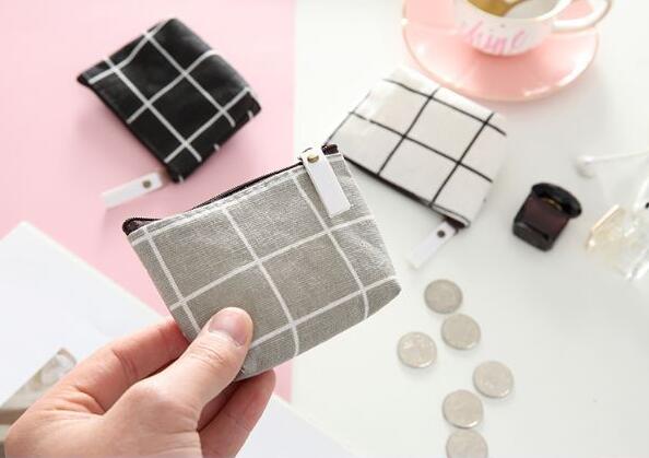 

DHL 200pcs Brief Cute Grid Patten Printing Zipper Coin Purses