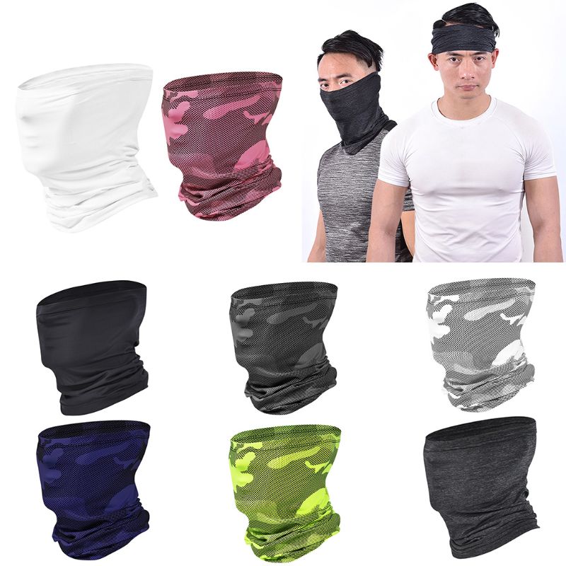 Unisex Summer Outdoor Ice Silk Neck Gaiter Scarf UPF50 Sunscreen Fishing Hiking Cooling Earloops Face Mask Camo Bandana