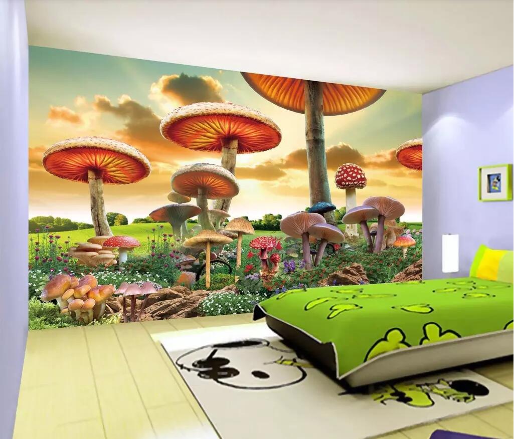 

3d room wallpaper custom photo non-woven mural Fantasy fairy tale world giant mushroom cartoon landscape children's wallpaper for walls 3 d, Picture shows