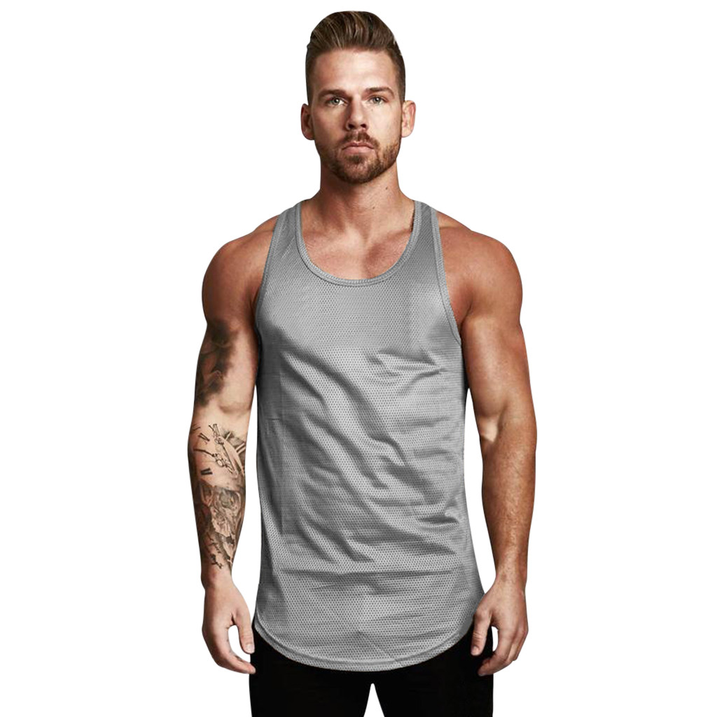 

ropa de hombre Men's Tank Top Sleeveless Shirt Mesh Breathable Bodybuilding Sport Fitness Ves Gym Tank Top Men debardeur homme, Black