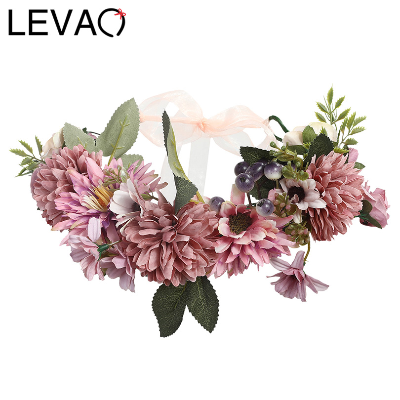 

Flower Crown LEVAO 2019 Wedding Bohemian Wreath Hairband Party Floral Girl Hair Accessories Flower Headband Garland Headpiece