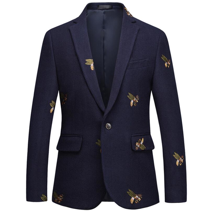 

2020 Mens Single Button Blazer Bee Embroidery Wedding Smart Casual Prom Party Club Jacket High Quality Big Size 6XL Navy Blue Clothes w857, Gold