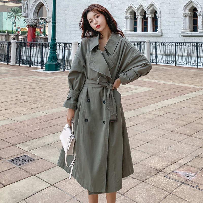 

EWQ] 2020 Autumn New Sweet Long Sleeve Trench Coat Outwear Plus Size Casual Women Army Green Trench Coat Outwear QB907B