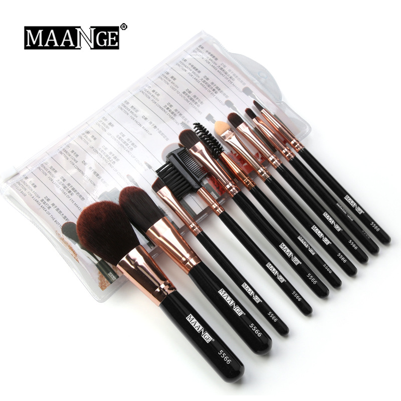

10pcs Mini Makeup Brushes Set Printing Black Wood Handle Eyeliner Eyebrow Lip Shadow Portable Make up Brush Tools