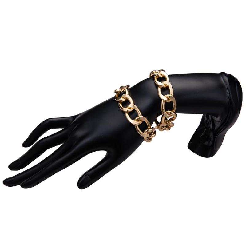 

Link, Chain 2 Pcs/set Punk Hip Hop Curb Cuban Geometric Chunky Bracelets Women Statement Wrist Jewelry Summer Beach Aluminum Armband