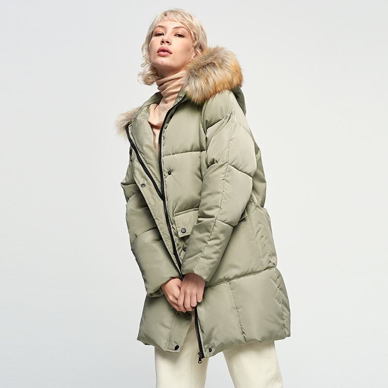 

2019 Fashionable Winter Coat Jacket Women Hooded Fur Collar Long Parkas Thick Cotton Warm Jacket Plus Size Slim jaqueta feminina, Army green