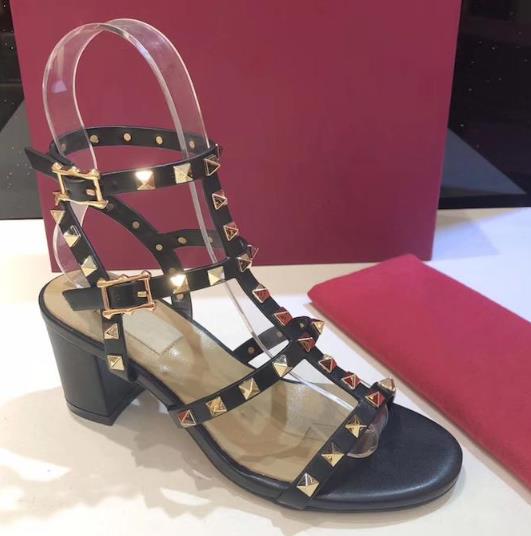 

Hot sale fashion Designer Studs Patent Leather rivets Sandals Women Genuine Leather Studded Strappy Dress Shoes 9.5CM 6.5CM high heel Shoes, 9.5cm patent leather brown