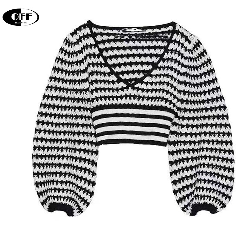 

Autumn women v neck black white patchwork short sweater ladies basic knitted casual slim high street sweaters chic tops pullover, Short sleeve
