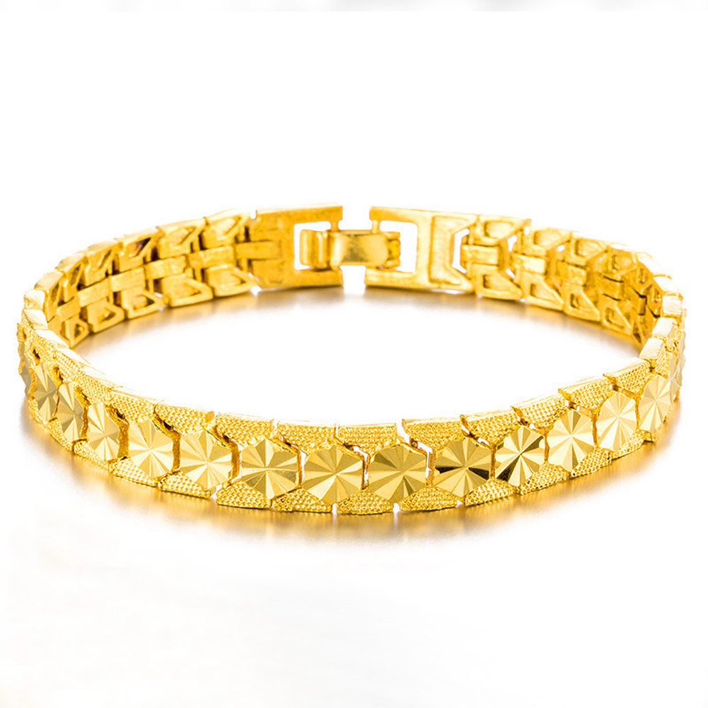 Star Carved Geometry Wrist Chain 18k Yellow Gold Filled Womens Mens Bracelet Pretty Gift-image-504942845