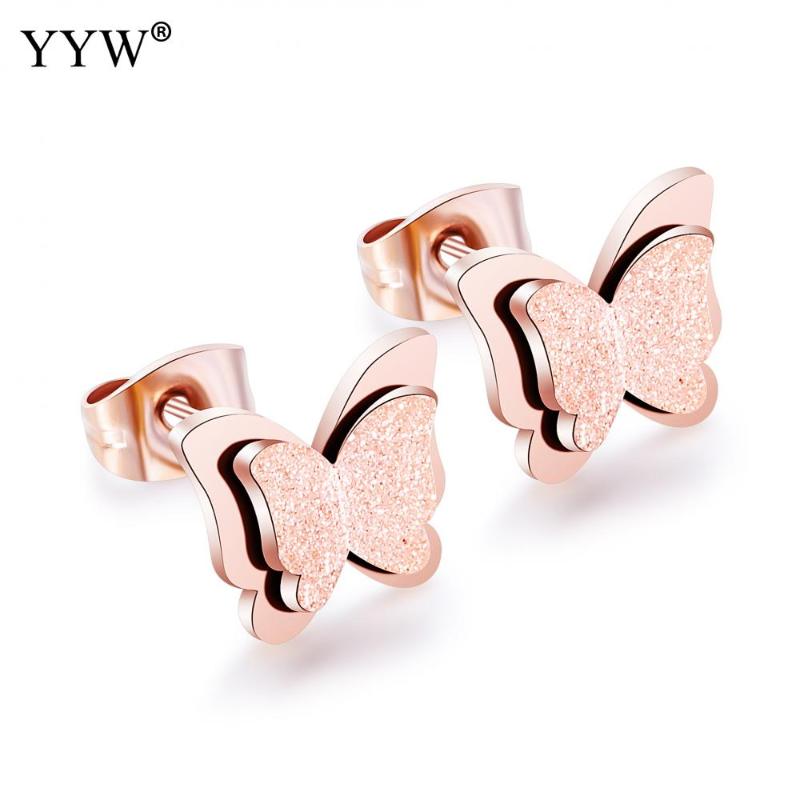 

Trendy Ladies Stainless Steel Stud Earrings Butterfly Pattern European Design Maturity Women Modern Ear Jewelry Ornaments
