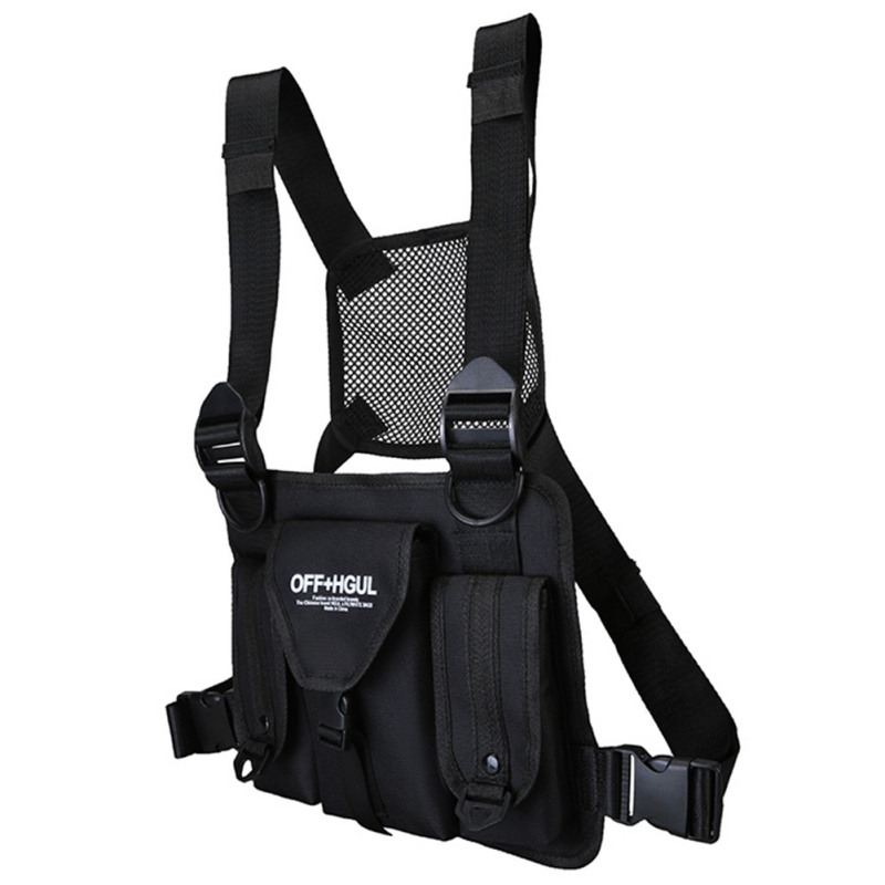 

Chest Rig Bag Reflective Vest Hip Hop Streetwear Functional Harness Chest Bag Pack Front Waist Pouch Backpack For Adult, Black