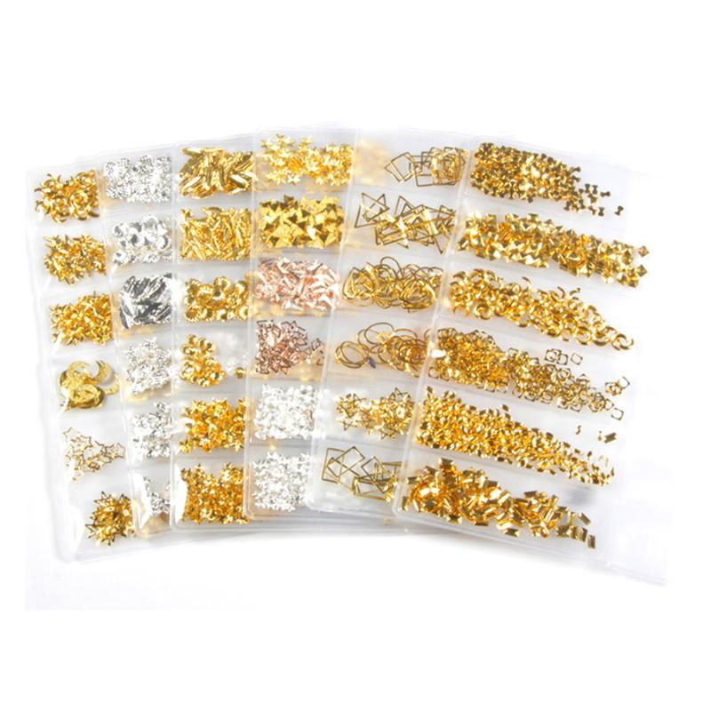 

6 Grid/Pack Mixed Size 3D DIY Hollow Metal Frames Nail Art Decorations 3-9mm Gold Silver Rivets Manicure Accessories Nail Decor