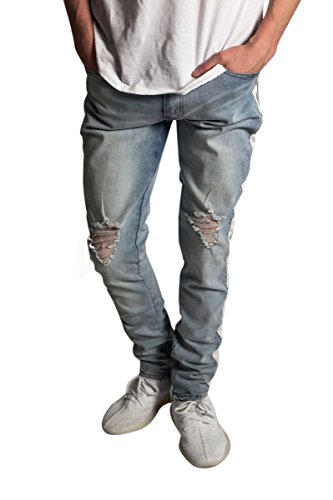 

Striped Track Jeans with Ankled Zippers, Black/red stripe
