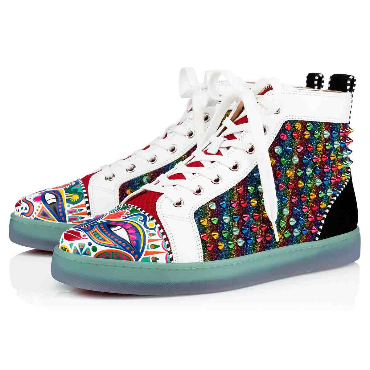 

Luxury Red Sole Shoes Lurex Colorful Glitter Faces Toe Spikes Orlato Red Bottom Sneaker Tribalouis Flat High-top Casual Party Wedding, Black