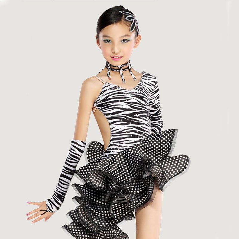 

Children's Latin dance skirt girls practice competition test zebra pattern children practice performance clothing costumes