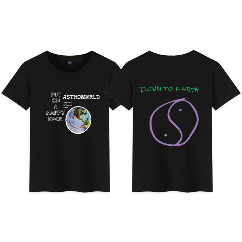 

E-BAIHUI 2021 Astroworld Happy Face Without CapT Shirts New Arrivals Letter Printed Mens Clothing Travis Scott Merch World Face Printed100% Cotton Tees Q052104