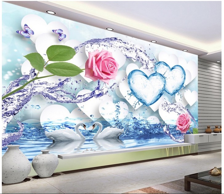 

WDBH 3d wallpaper custom photo Fresh water splash rose ice heart romantic room home decor 3d wall murals wallpaper for walls 3 d, Non-woven