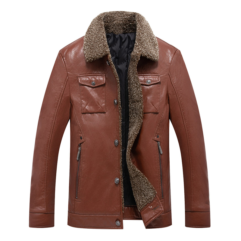 

Plus Size 6XL Men Down Leather Jacket High Quality Business Leather Jacket Casual Down Thickened Warm, Black