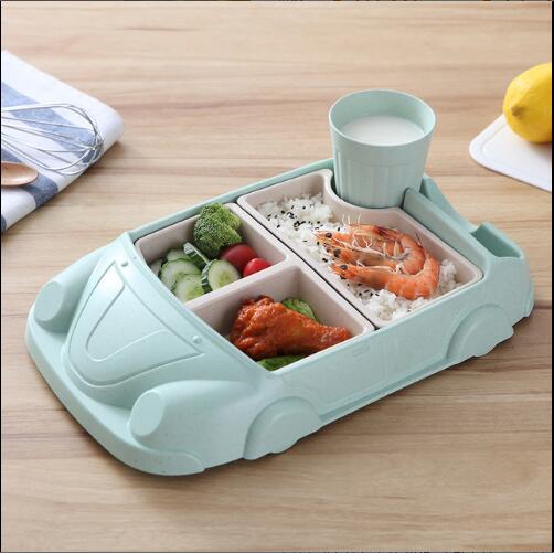 Bamboo fiber baby cutlery dishes creative cartoon car dining plate children's fall proof dividing bowl gifts like eating-image-516021313